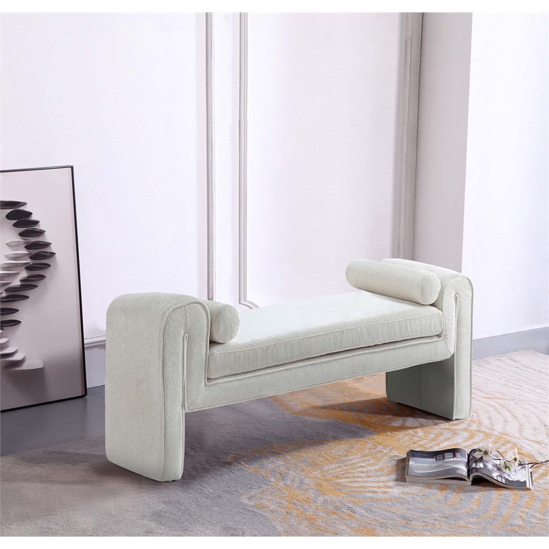 Manhattan Comfort Concord Bench with Solid Wood Frame in Ivory