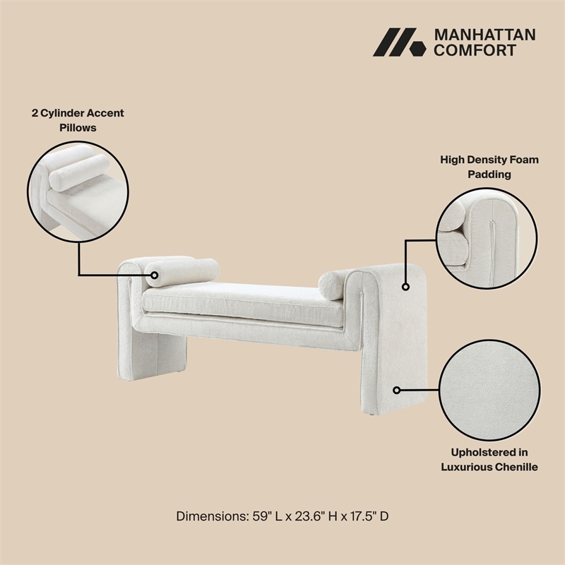 Manhattan Comfort Concord Bench with Solid Wood Frame in Ivory