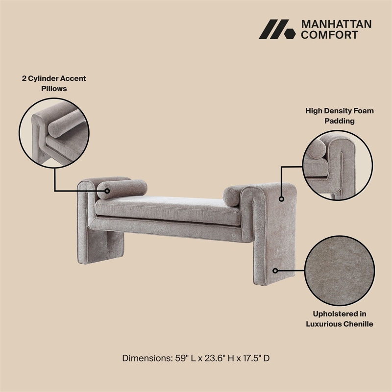 Manhattan Comfort Concord Bench with Solid Wood Frame in Dove