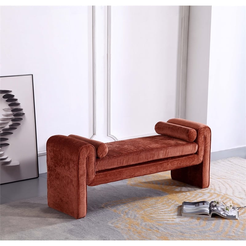 Manhattan Comfort Concord Bench with Solid Wood Frame in Terracotta