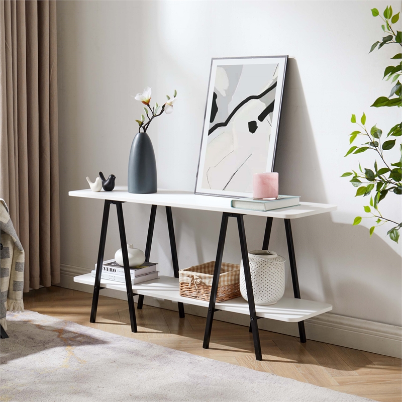 Manhattan Comfort Celine Side Table Console from Engineered Wood in White