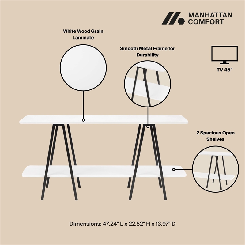 Manhattan Comfort Celine Side Table Console from Engineered Wood in White