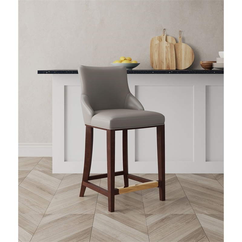 Manhattan Comfort Shubert Counter Stool with Solid Wood Frame in Dark Taupe