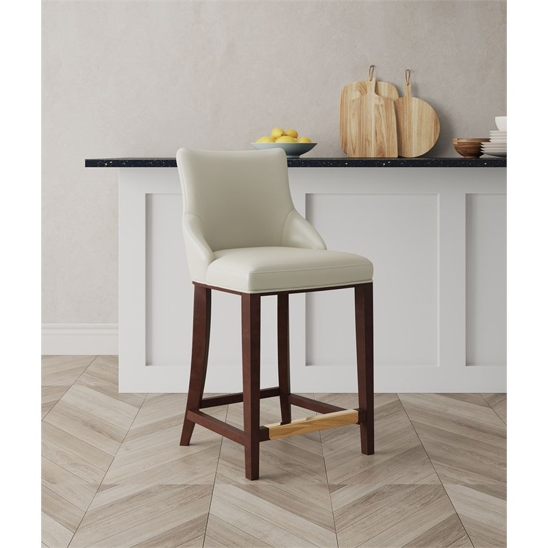 Manhattan Comfort Shubert Counter Stool with Solid Wood Frame in Ivory