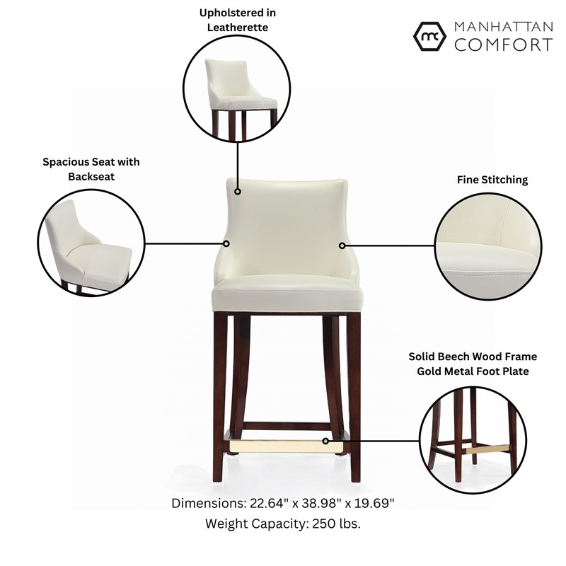 Manhattan Comfort Shubert Counter Stool with Solid Wood Frame in Ivory
