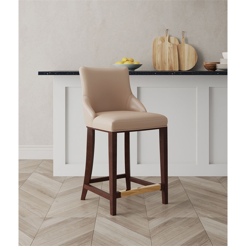 Manhattan Comfort Shubert Counter Stool with Solid Wood Frame in Tan