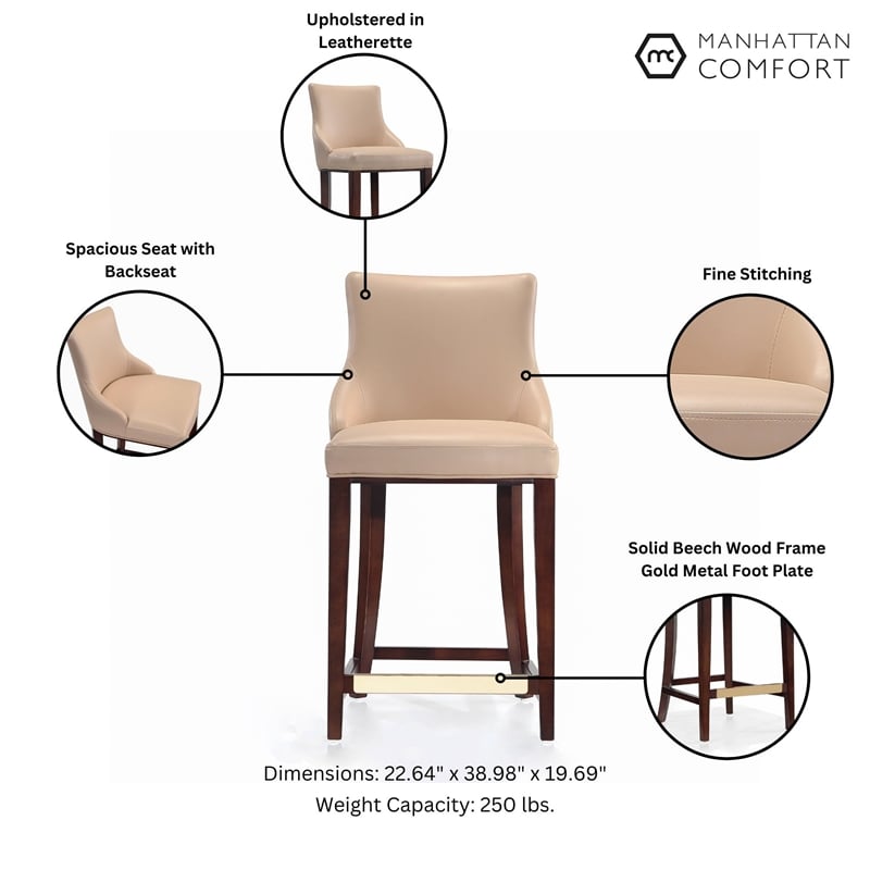 Manhattan Comfort Shubert Counter Stool with Solid Wood Frame in Tan