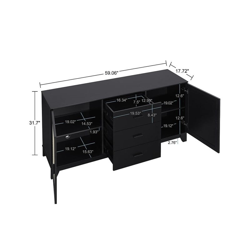 Manhattan Comfort Sheridan Sideboard Cabinet made from Engineered Wood in Black