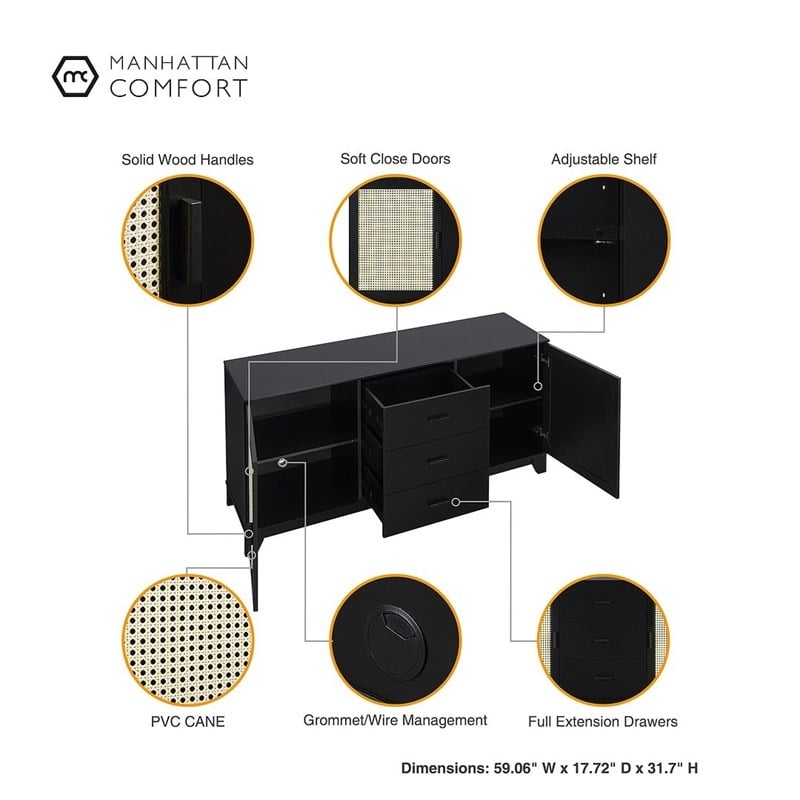 Manhattan Comfort Sheridan Sideboard Cabinet made from Engineered Wood in Black