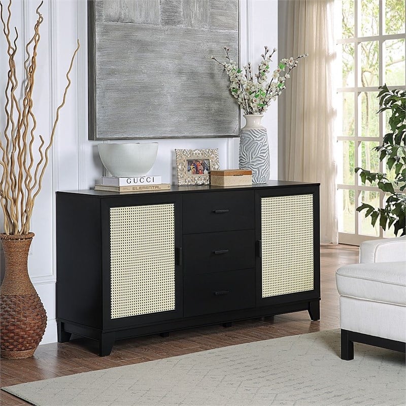 Manhattan Comfort Sheridan Sideboard Cabinet made from Engineered Wood in Black