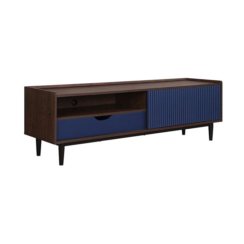 Manhattan Comfort Duane TV Stand from Engineered Wood in Dark Brown & Navy Blue