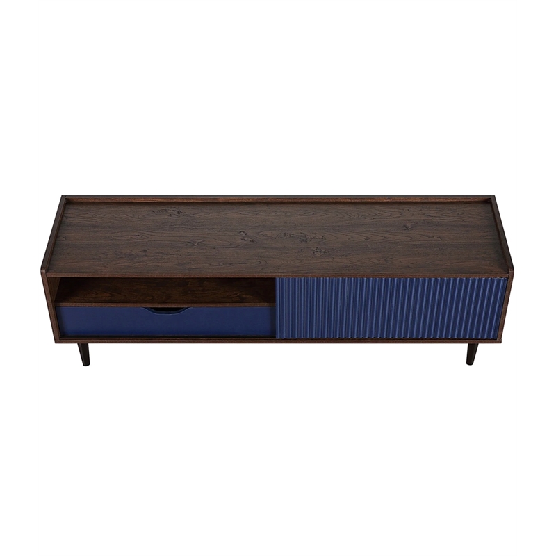 Manhattan Comfort Duane TV Stand from Engineered Wood in Dark Brown & Navy Blue