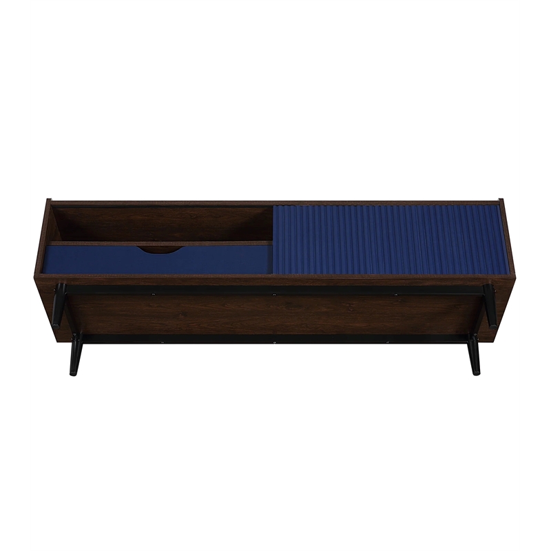 Manhattan Comfort Duane TV Stand from Engineered Wood in Dark Brown & Navy Blue