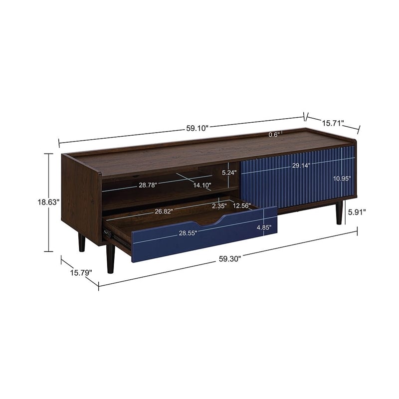 Manhattan Comfort Duane TV Stand from Engineered Wood in Dark Brown & Navy Blue