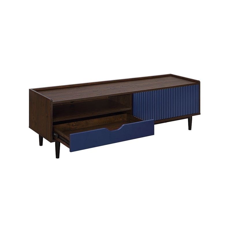 Manhattan Comfort Duane TV Stand from Engineered Wood in Dark Brown & Navy Blue
