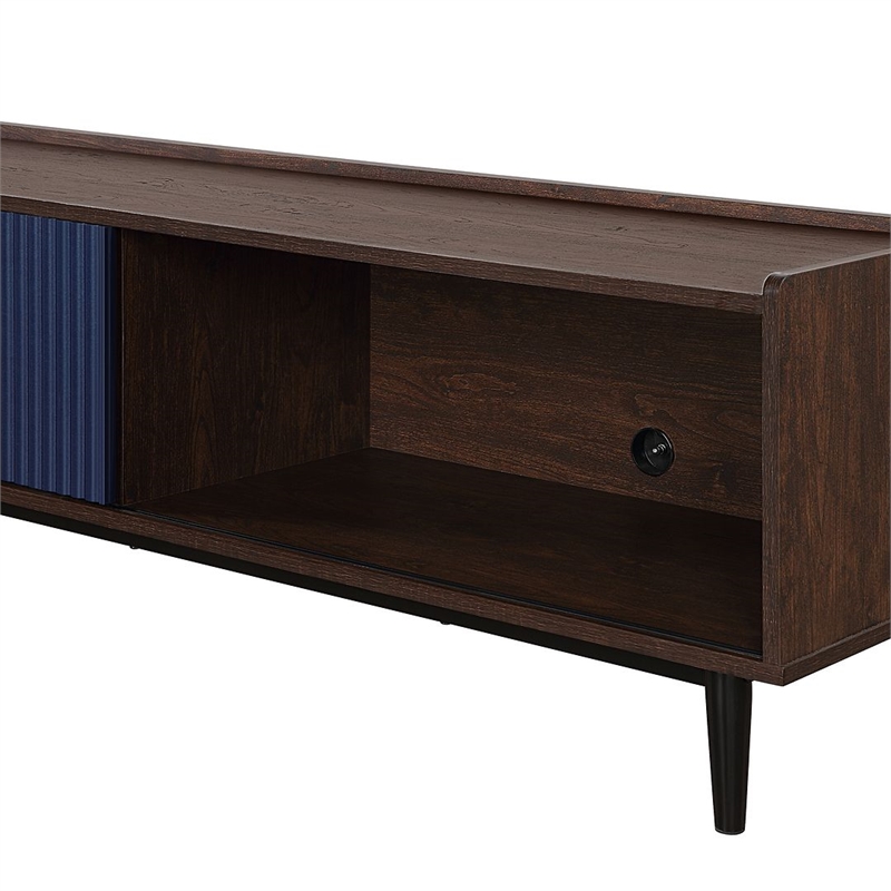 Manhattan Comfort Duane TV Stand from Engineered Wood in Dark Brown & Navy Blue