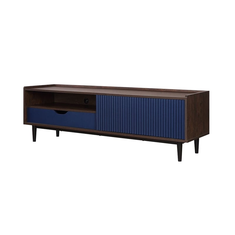 Manhattan Comfort Duane TV Stand from Engineered Wood in Dark Brown & Navy Blue