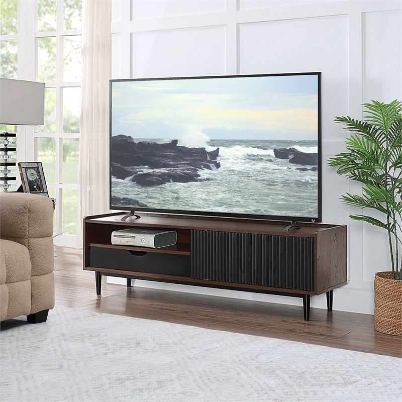 Manhattan Comfort Duane TV Stand from Engineered Wood in Dark Brown & Black