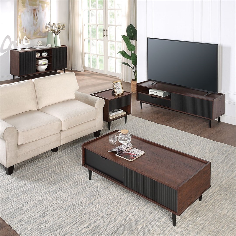 Manhattan Comfort Duane TV Stand from Engineered Wood in Dark Brown & Black