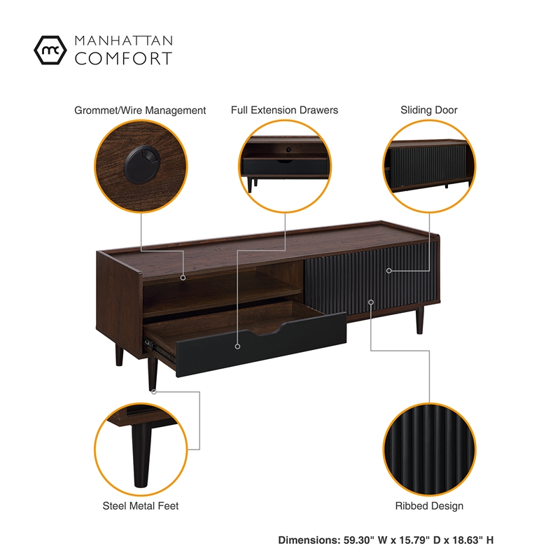 Manhattan Comfort Duane TV Stand from Engineered Wood in Dark Brown & Black