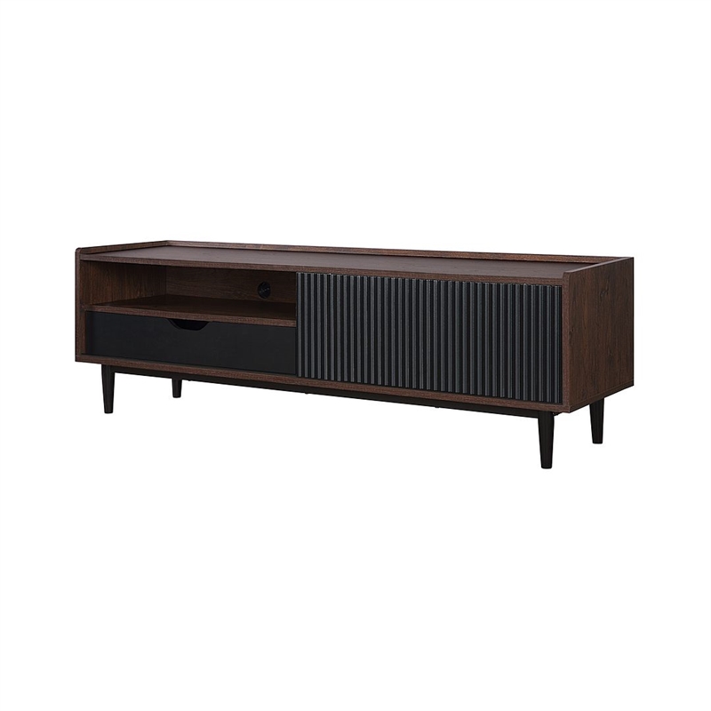 Manhattan Comfort Duane TV Stand from Engineered Wood in Dark Brown & Black