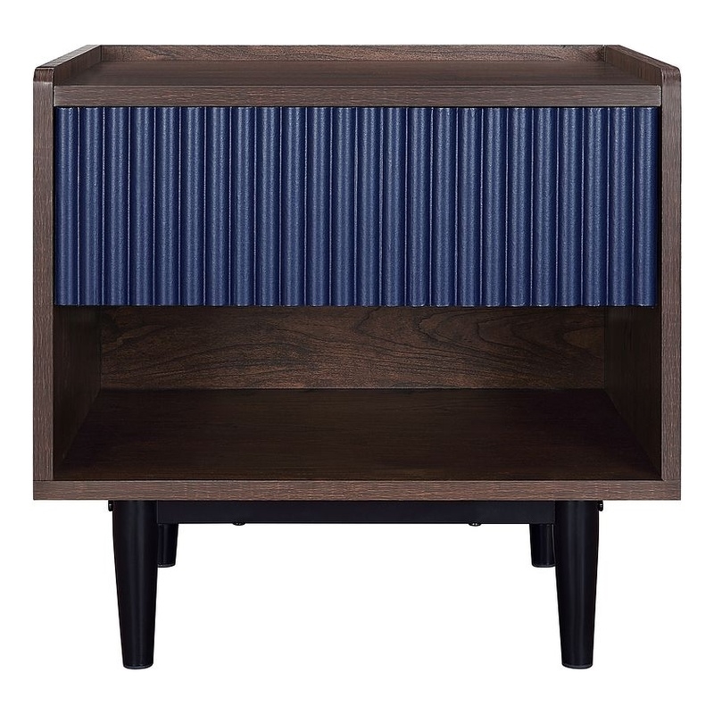 Manhattan Comfort Duane Nightstand from Engineered Wood - Dark Brown & Navy Blue
