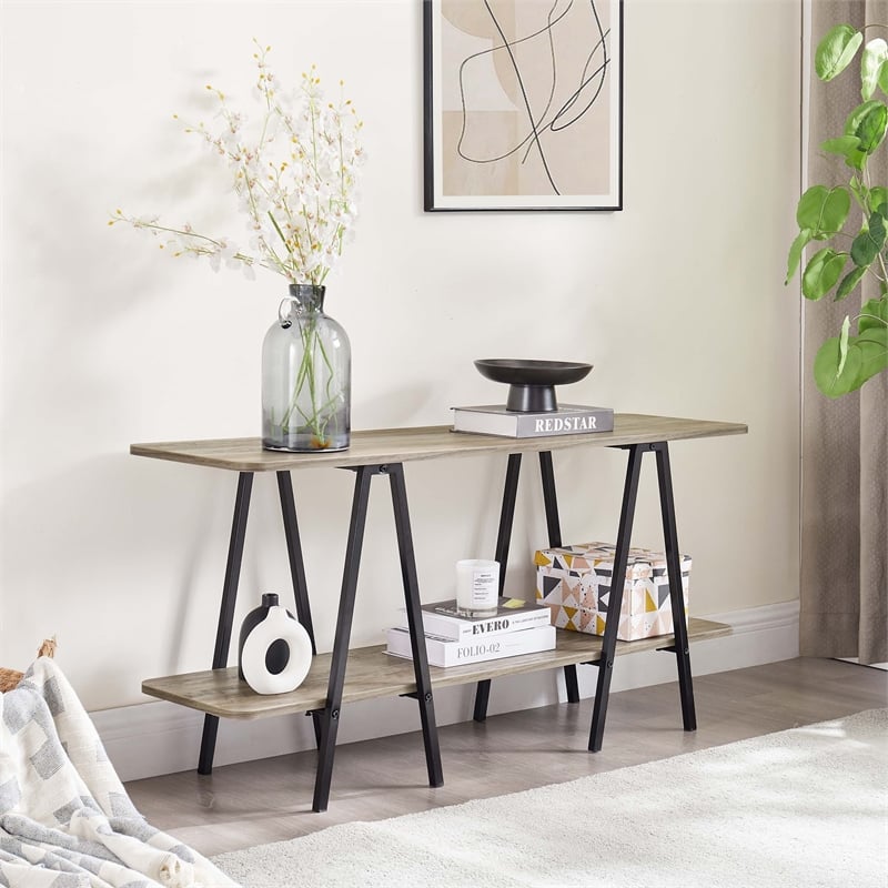 Manhattan Comfort Celine Side Table Console from Engineered Wood in Rustic Gray