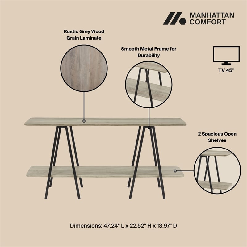 Manhattan Comfort Celine Side Table Console from Engineered Wood in Rustic Gray
