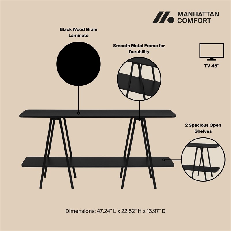 Manhattan Comfort Celine Side Table Console from Engineered Wood in Black