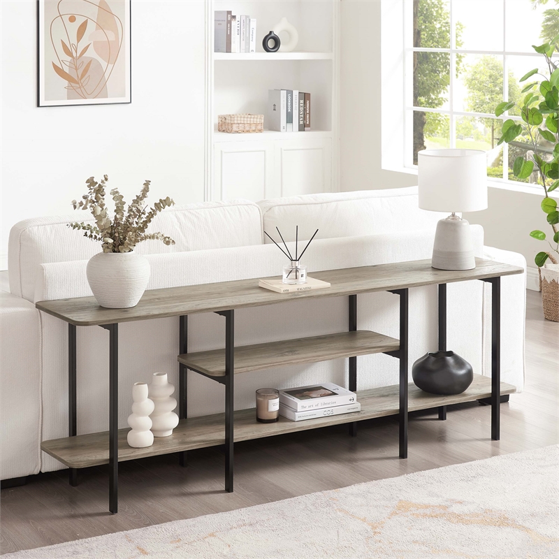Manhattan Comfort Celine Side Table Console from Engineered Wood in Rustic Gray