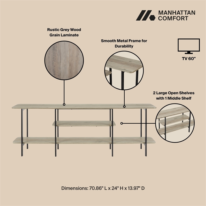 Manhattan Comfort Celine Side Table Console from Engineered Wood in Rustic Gray