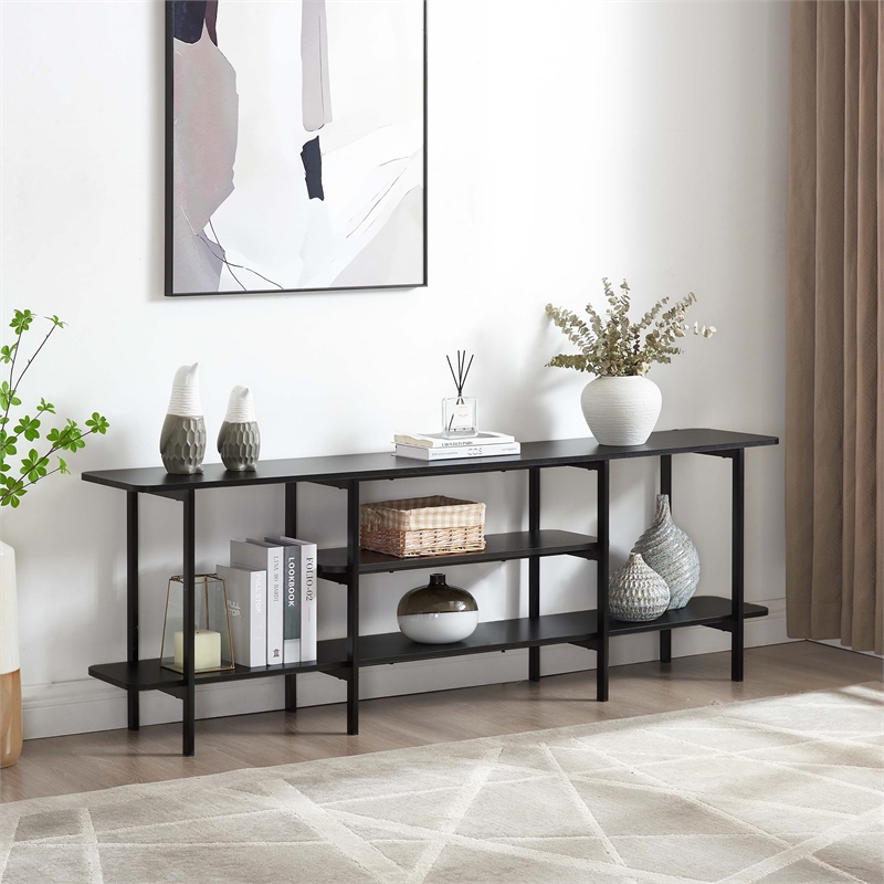 Manhattan Comfort Celine Side Table Console from Engineered Wood in Black