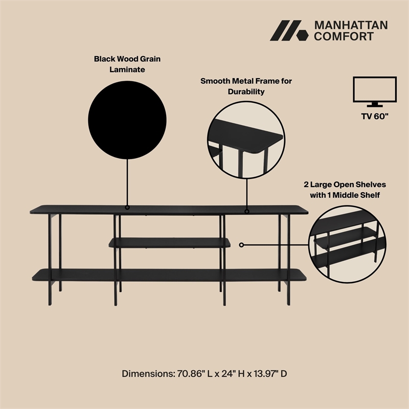 Manhattan Comfort Celine Side Table Console from Engineered Wood in Black