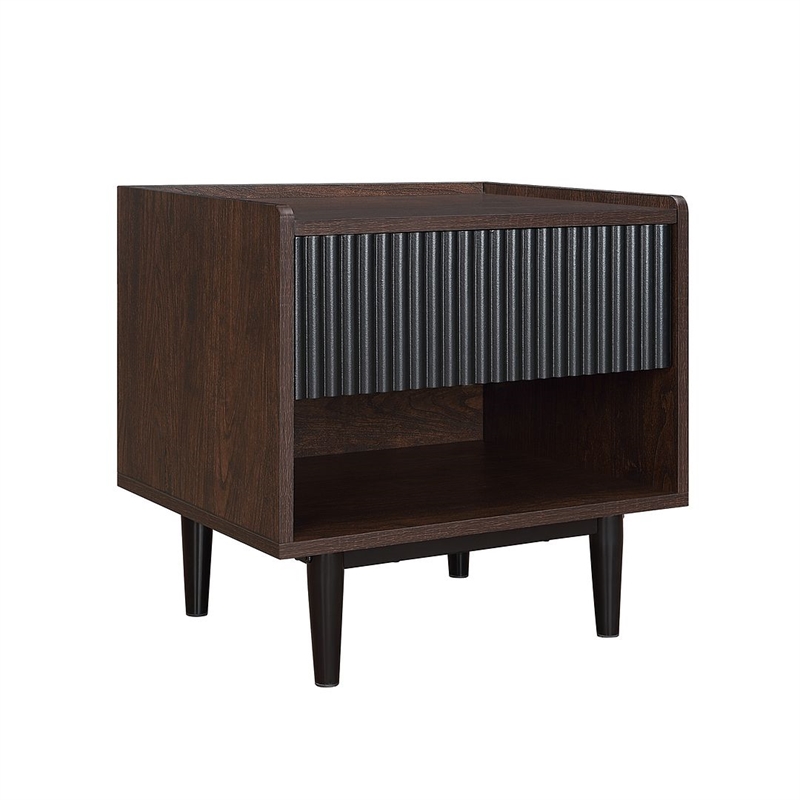 Manhattan Comfort Duane Nightstand from Engineered Wood in Dark Brown and Black