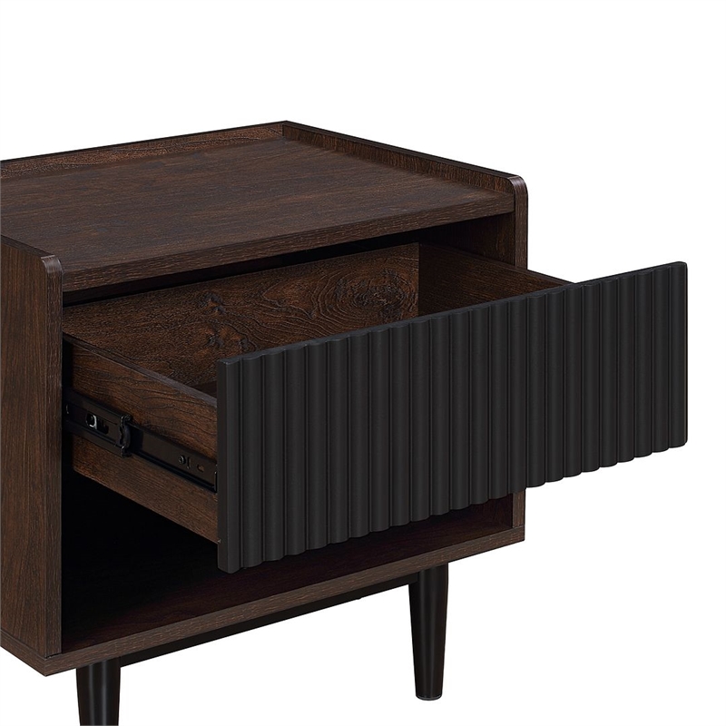 Manhattan Comfort Duane Nightstand from Engineered Wood in Dark Brown and Black
