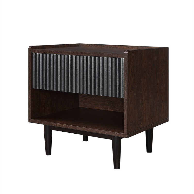 Manhattan Comfort Duane Nightstand from Engineered Wood in Dark Brown and Black