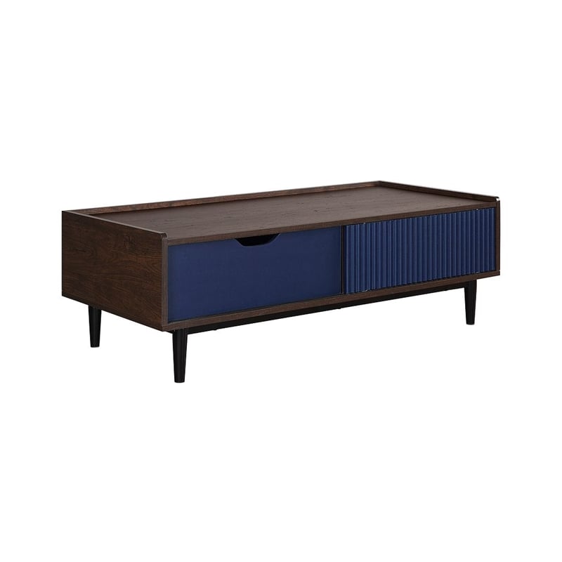 Manhattan Comfort Duane Coffee Table - Engineered Wood - Dark Brown & Navy Blue