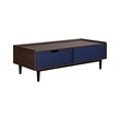 Manhattan Comfort Duane Coffee Table - Engineered Wood - Dark Brown & Navy Blue