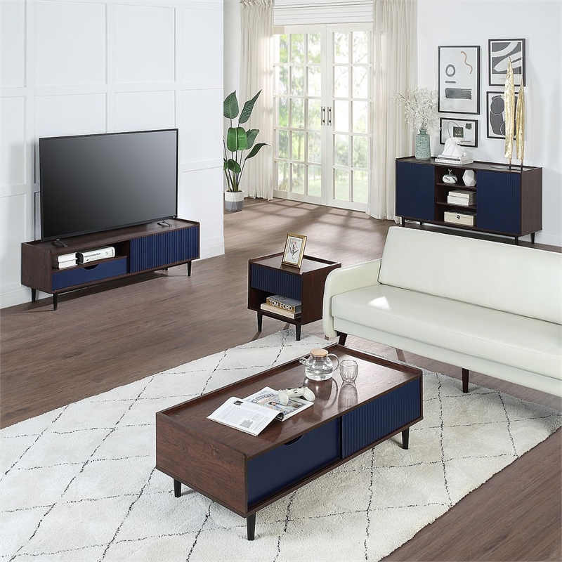 Manhattan Comfort Duane Coffee Table - Engineered Wood - Dark Brown & Navy Blue
