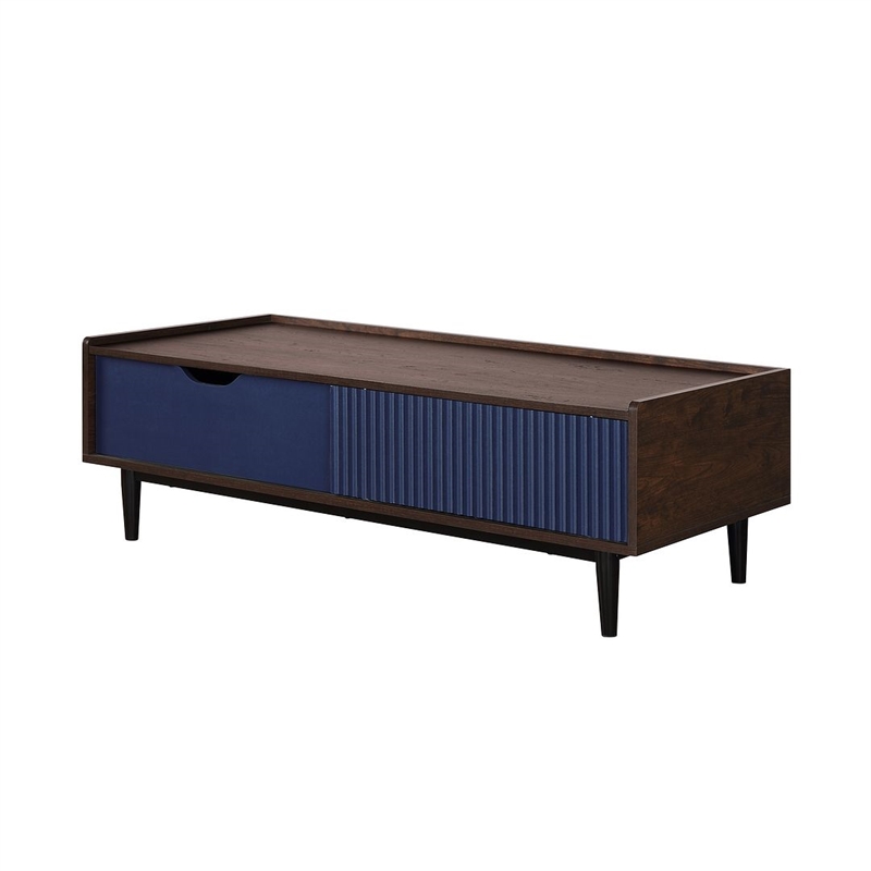 Manhattan Comfort Duane Coffee Table - Engineered Wood - Dark Brown & Navy Blue