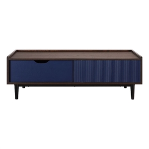 Manhattan Comfort Duane Coffee Table - Engineered Wood - Dark Brown & Navy Blue