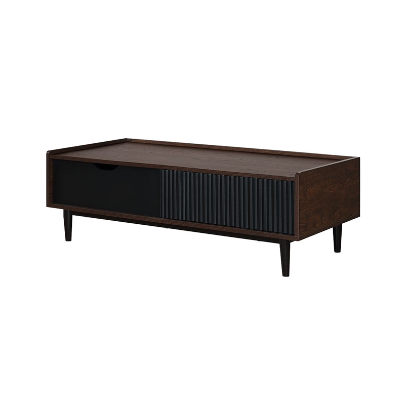 Manhattan Comfort Duane Coffee Table - Engineered Wood - Dark Brown & Black