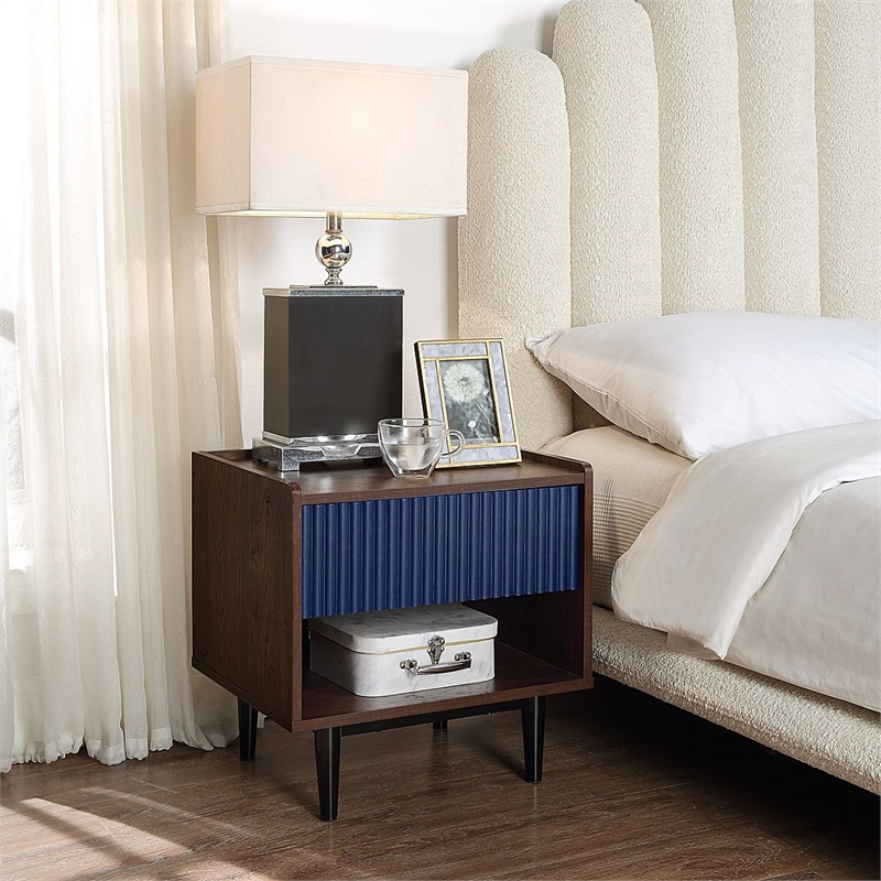 Duane End Table and Coffee Table from Engineered Wood in Dark Brown & Navy Blue