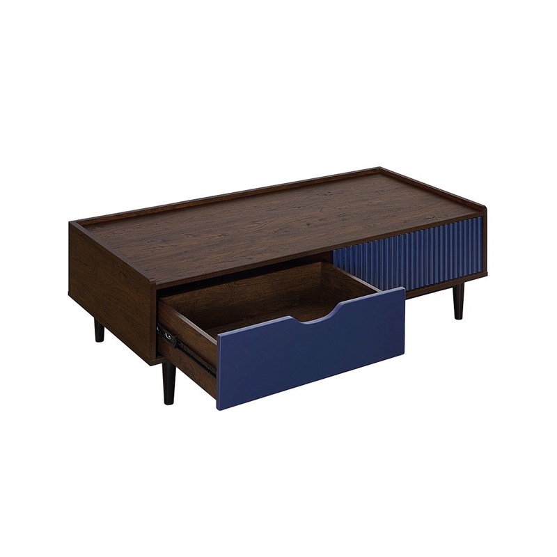 Duane End Table and Coffee Table from Engineered Wood in Dark Brown & Navy Blue