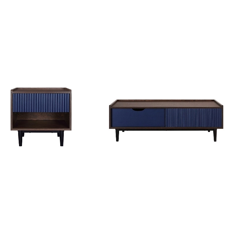 Duane End Table and Coffee Table from Engineered Wood in Dark Brown & Navy Blue