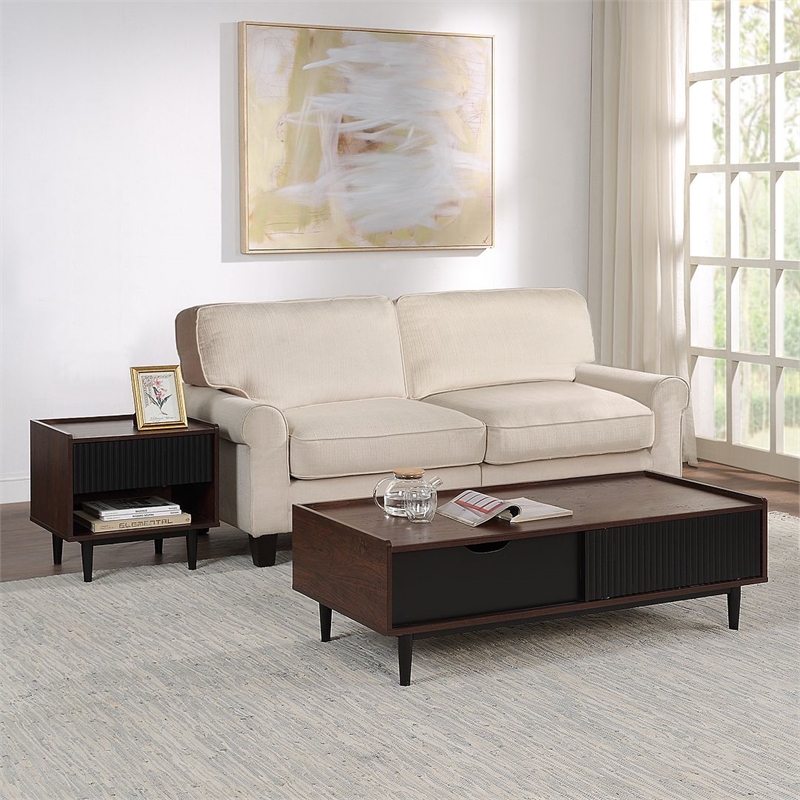 Duane End Table and Coffee Table from Engineered Wood in Dark Brown & Black