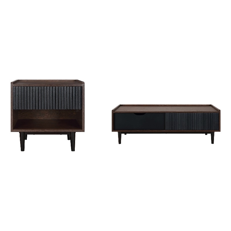 Duane End Table and Coffee Table from Engineered Wood in Dark Brown & Black