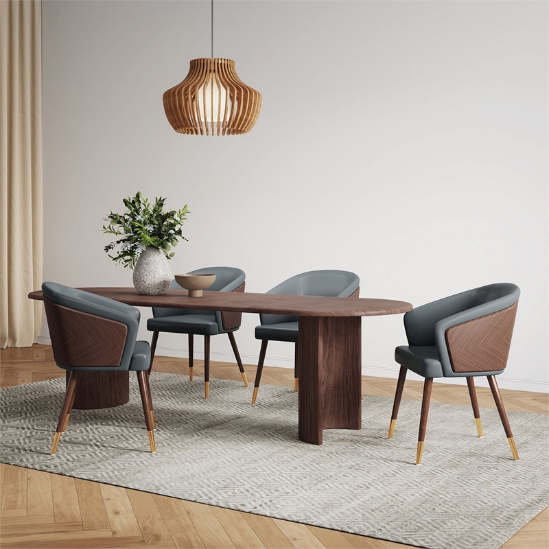 Reeva Dining Chair with Solid Wood Legs in Walnut and Graphite Gray