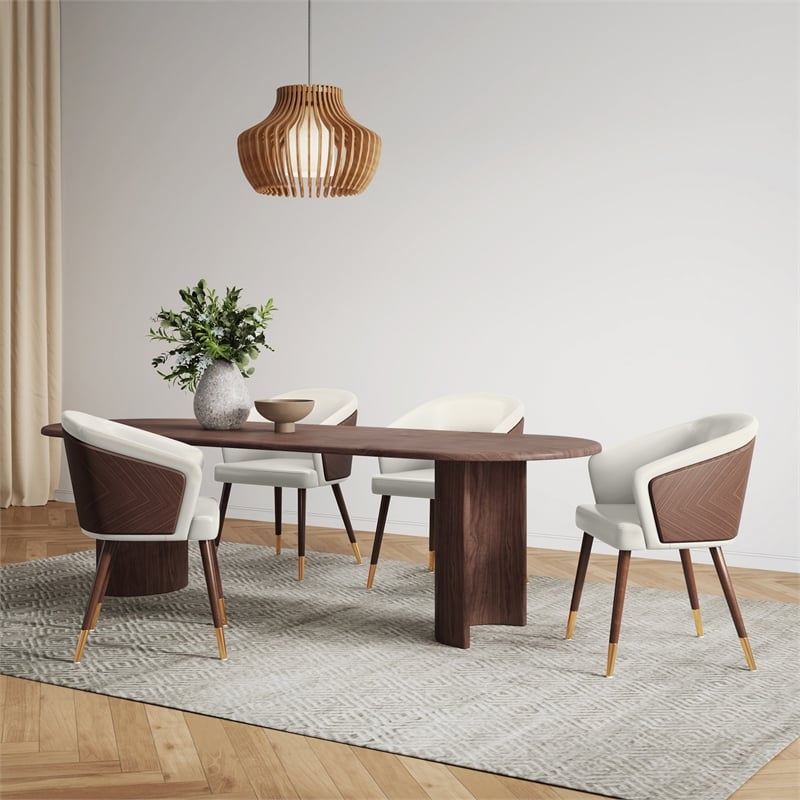Reeva Dining Chair with Solid Wood Legs in Walnut and Cream
