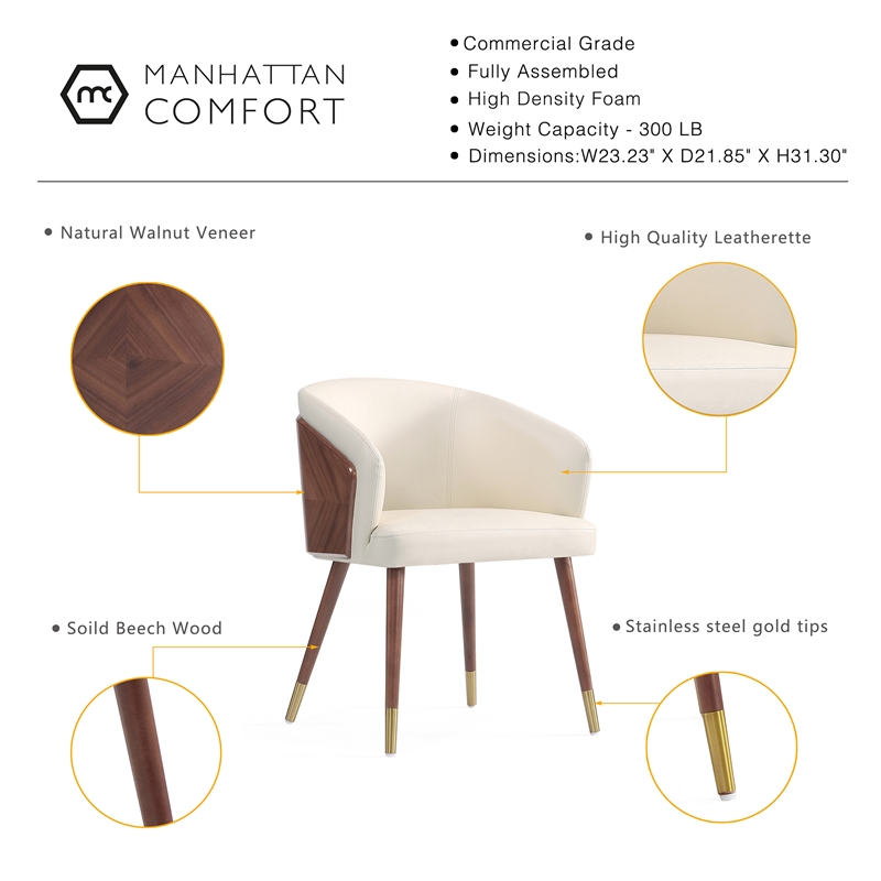 Reeva Dining Chair with Solid Wood Legs in Walnut and Cream